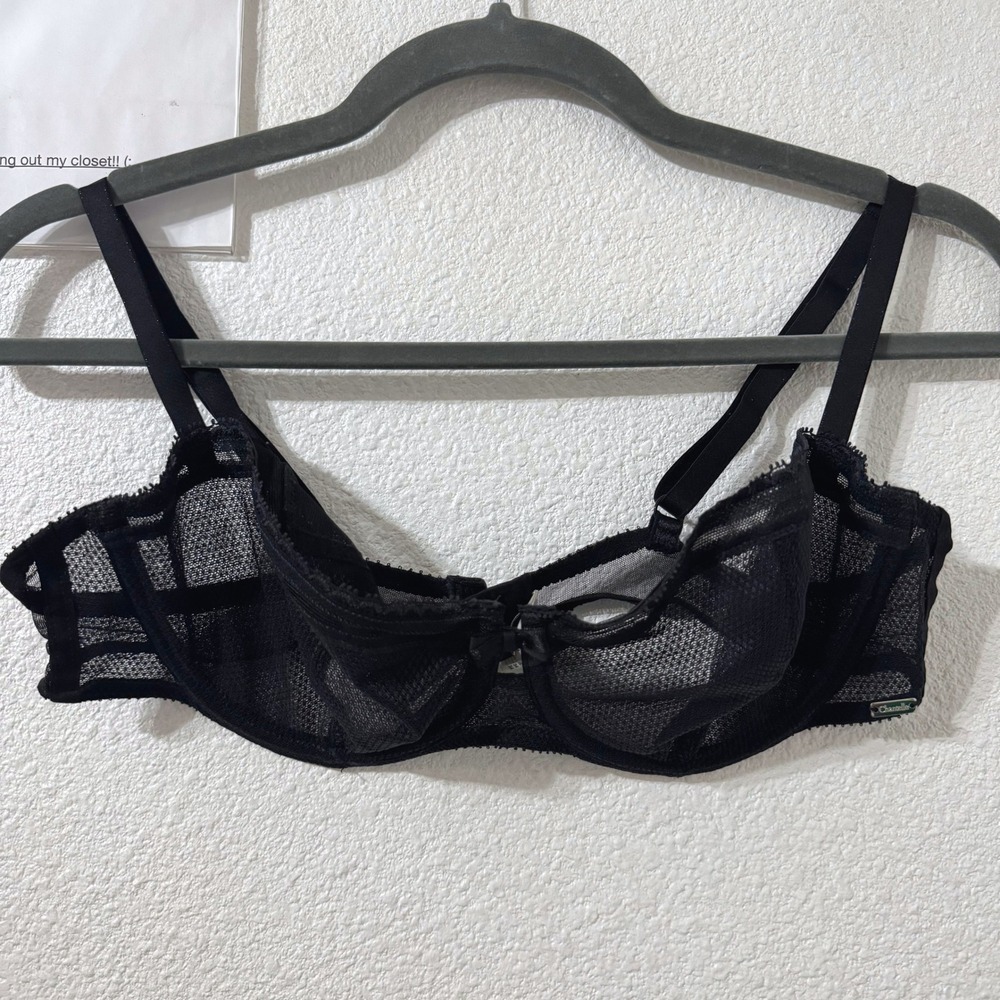 Chantelle C14750 Day to Night Unlined Demi Bra Black Mesh Lace 34D Underwire